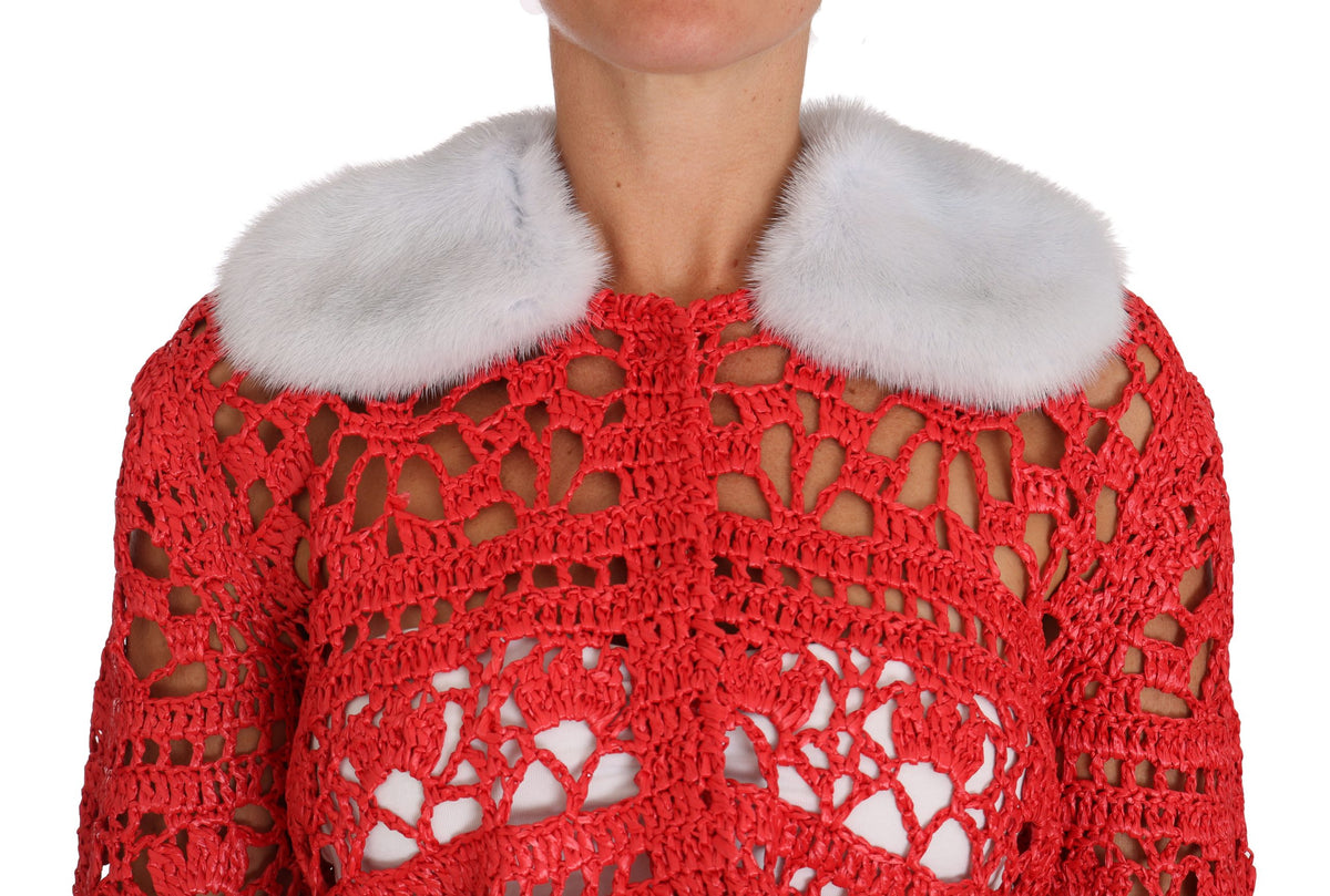 Gilet rouge Dolce &amp; Gabbana en crochet et raphia