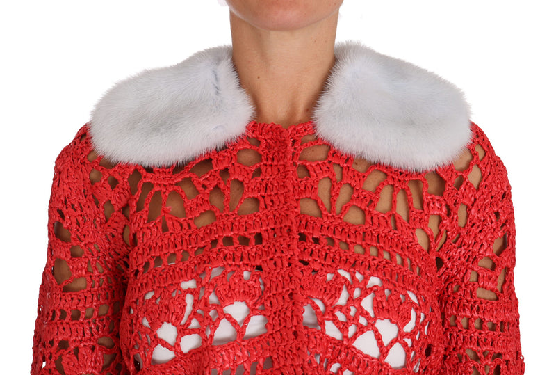 Gilet rouge Dolce &amp; Gabbana en crochet et raphia