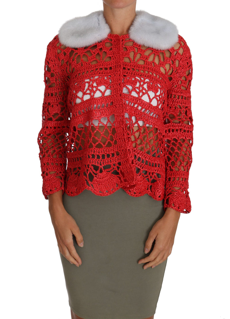 Gilet rouge Dolce &amp; Gabbana en crochet et raphia