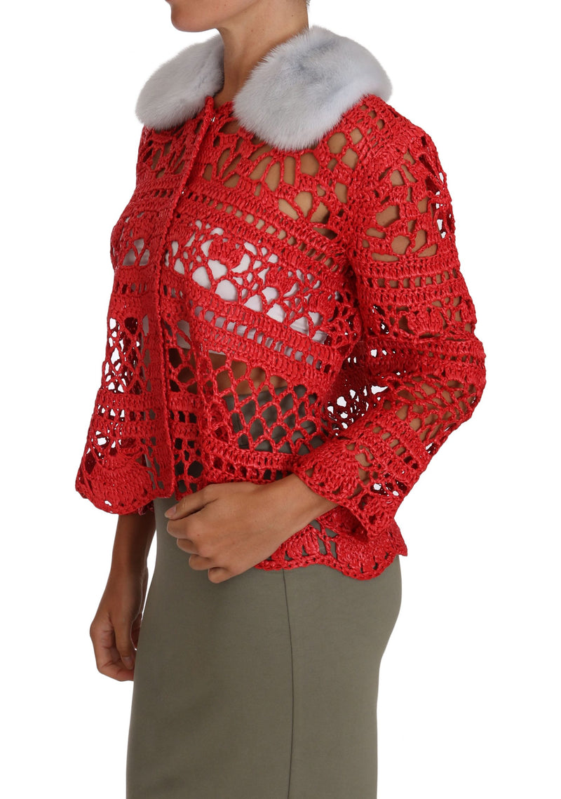 Gilet rouge Dolce &amp; Gabbana en crochet et raphia