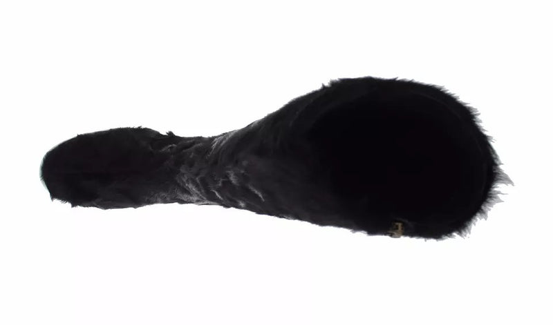 Dolce & Gabbana Black Xiangao Lamb Fur Leather Flat Boots