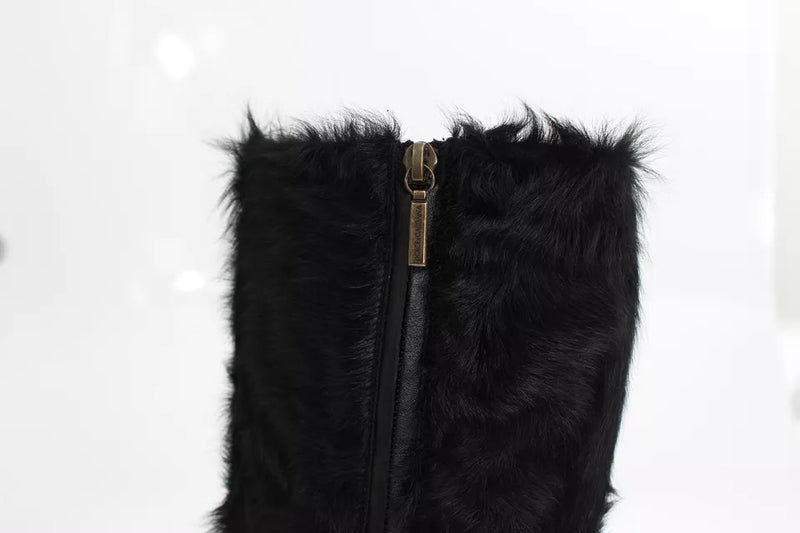 Dolce & Gabbana Black Xiangao Lamb Fur Leather Flat Boots