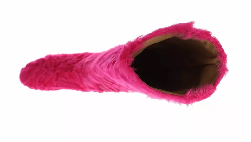 Dolce & Gabbana Pink Lambskin Fur Leather Flat Boots