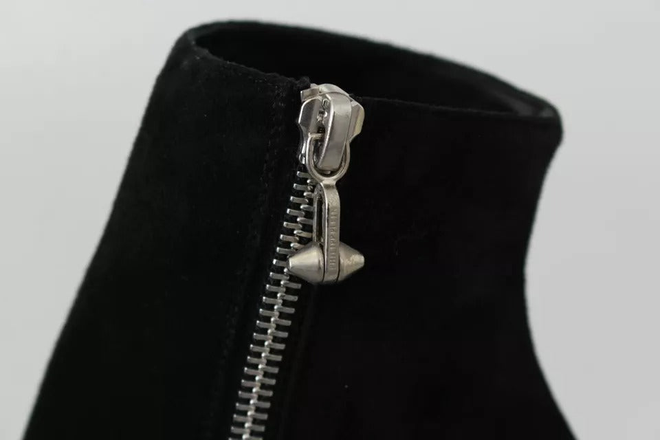 Philipp Plein Black Suede Studded Heels Ankle Boots