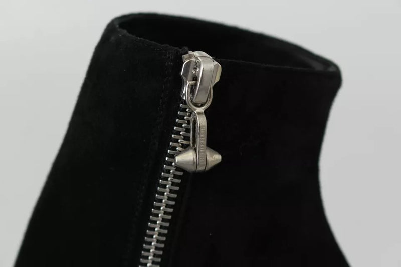 Philipp Plein Black Suede Studded Heels Ankle Boots