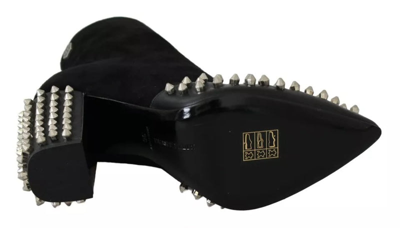 Philipp Plein Black Suede Studded Heels Ankle Boots