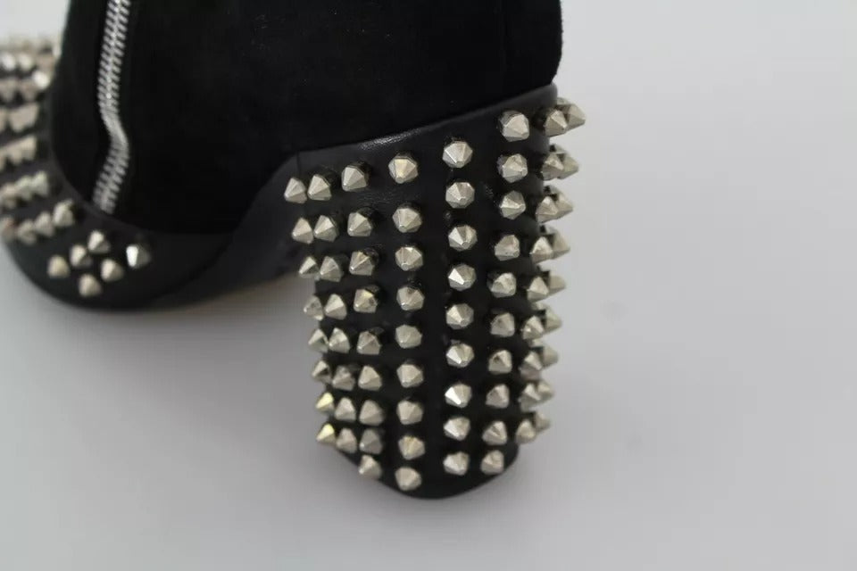 Philipp Plein Black Suede Studded Heels Ankle Boots