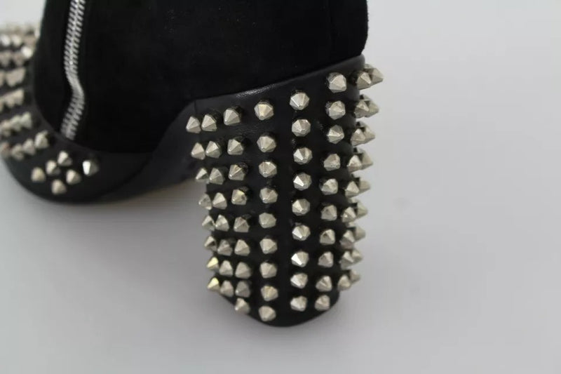 Philipp Plein Black Suede Studded Heels Ankle Boots