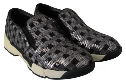 PINKO Silver Black Slip-on Sequence Design Sneakers Shoes