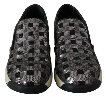 PINKO Silver Black Slip-on Sequence Design Sneakers Shoes