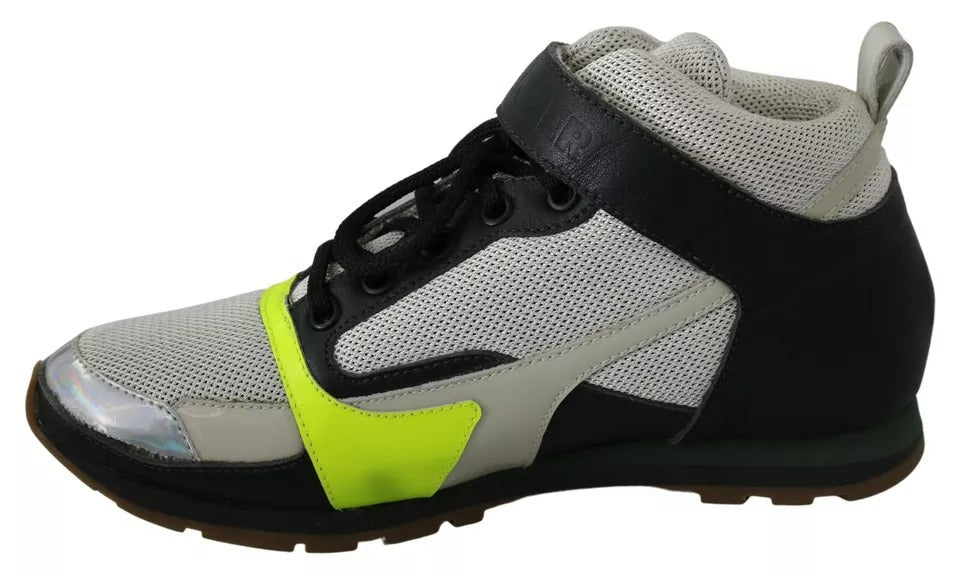 Jil Sander Fog Gray Neon Green Black Lace-Up Strap Shoes
