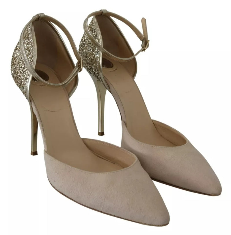 Elisabetta Franchi Beige Suede Ankle Strap High Heels