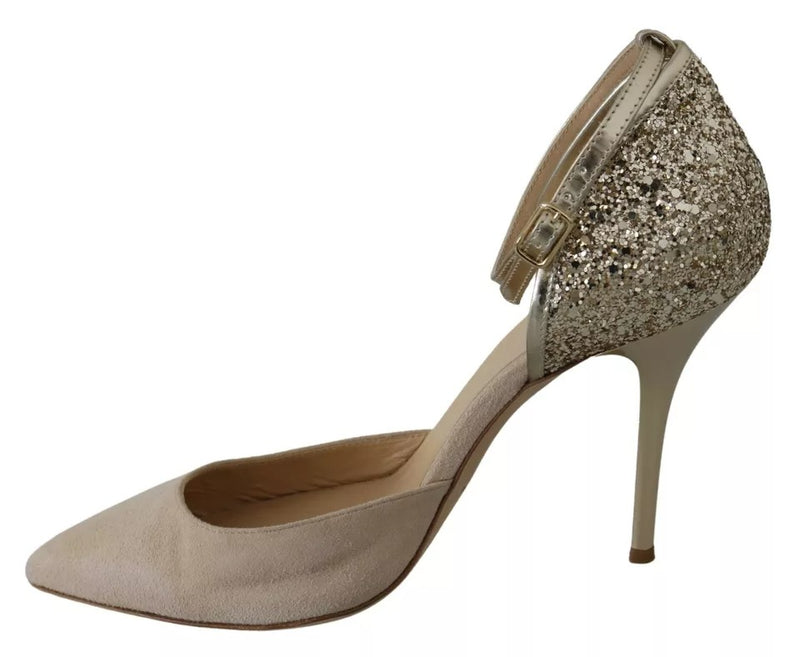 Elisabetta Franchi Beige Suede Ankle Strap High Heels