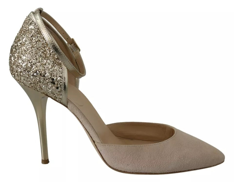 Elisabetta Franchi Beige Suede Ankle Strap High Heels