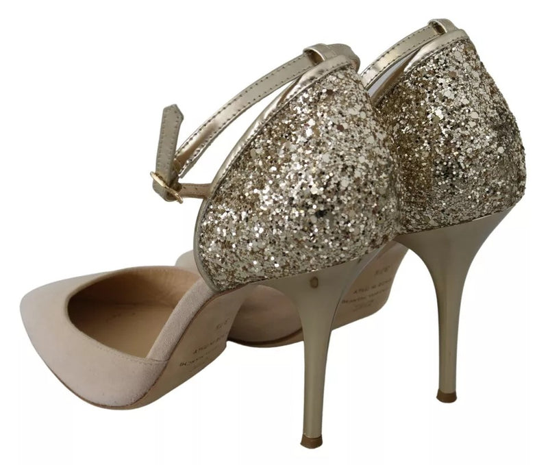 Elisabetta Franchi Beige Suede Ankle Strap High Heels