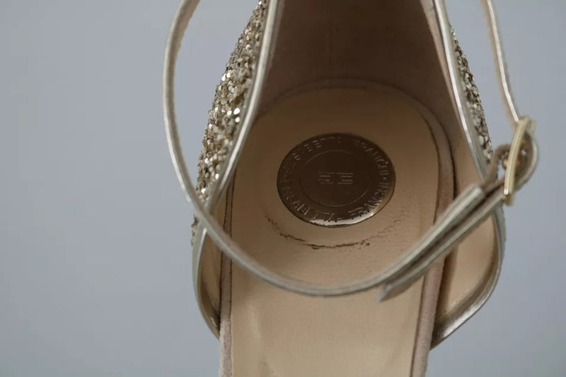 Elisabetta Franchi Beige Suede Ankle Strap High Heels