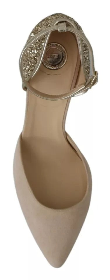 Elisabetta Franchi Beige Suede Ankle Strap High Heels