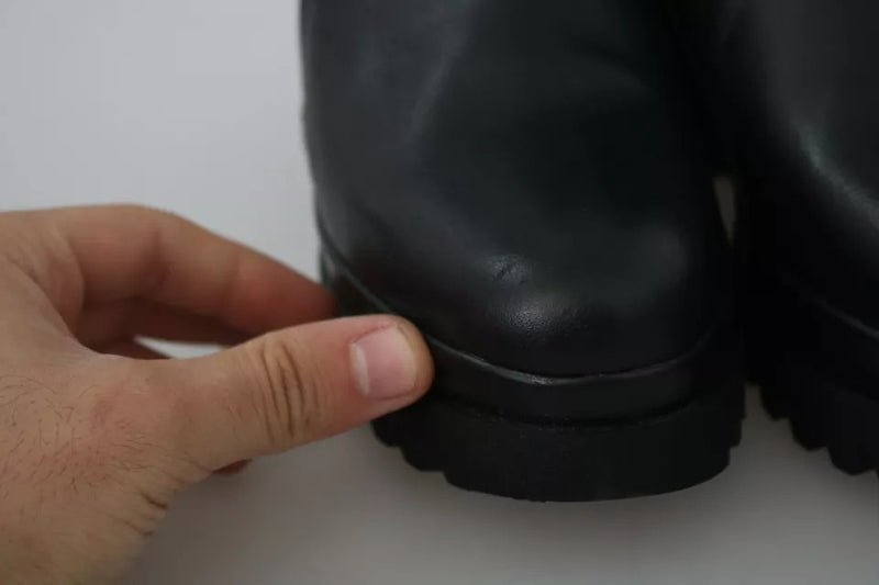 Ovyé Black Leather Zipper Ankle Boots for Women
