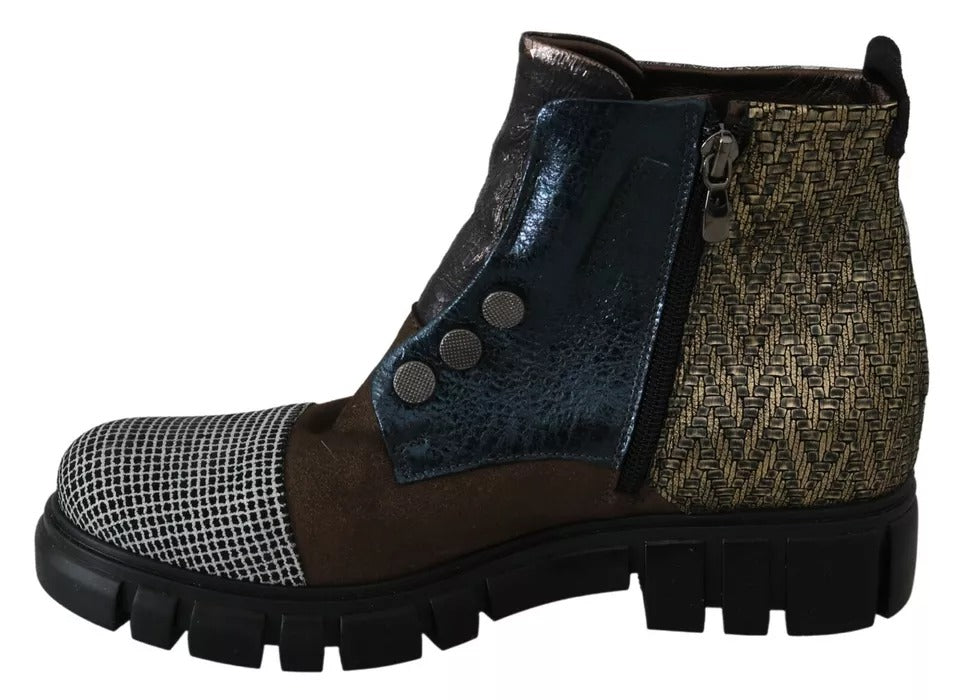 EBARRITO Multicolor Leather Suede Zipper Ankle Boots