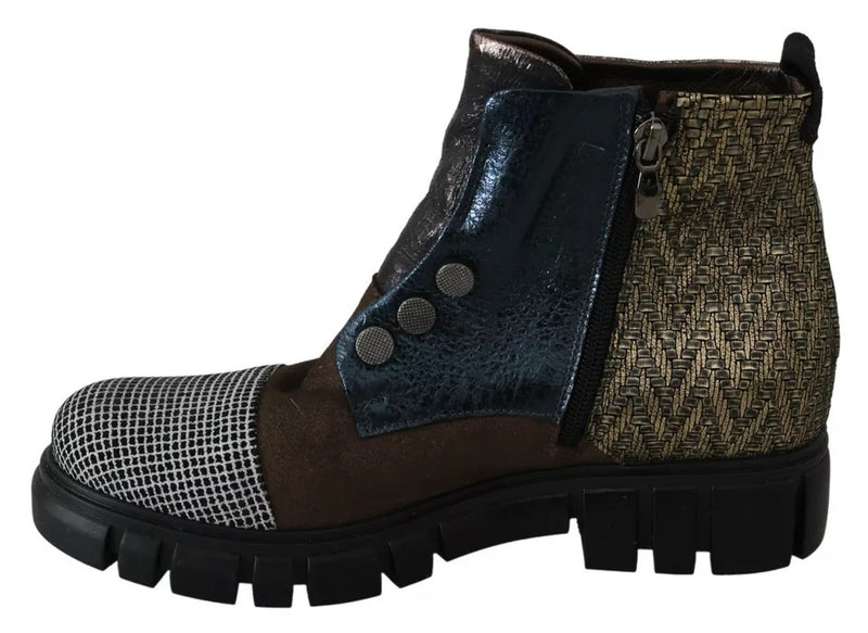 EBARRITO Multicolor Leather Suede Zipper Ankle Boots
