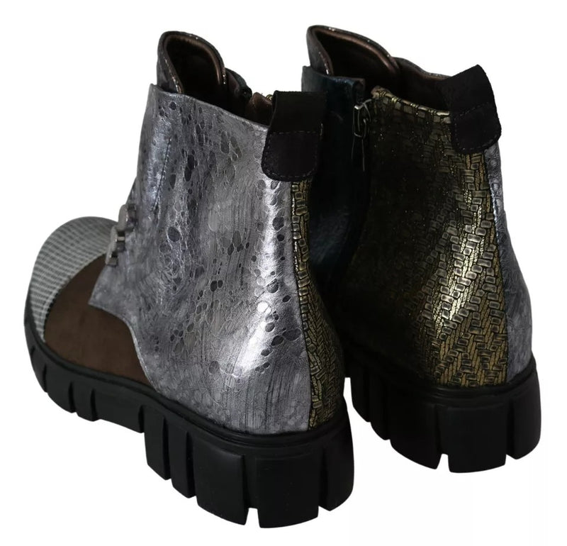 EBARRITO Multicolor Leather Suede Zipper Ankle Boots