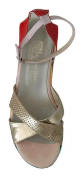 EBARRITO Multicolor Leather Ankle Strap Wedge Heel Sandals