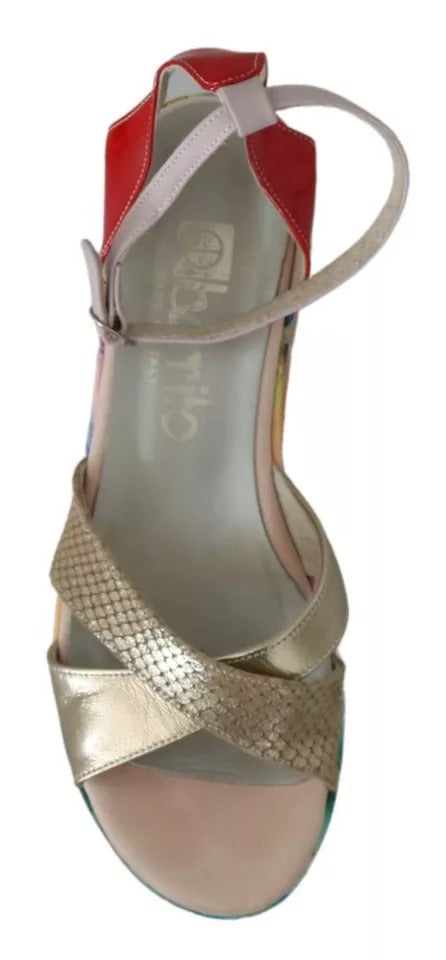 EBARRITO Multicolor Leather Ankle Strap Wedge Heel Sandals