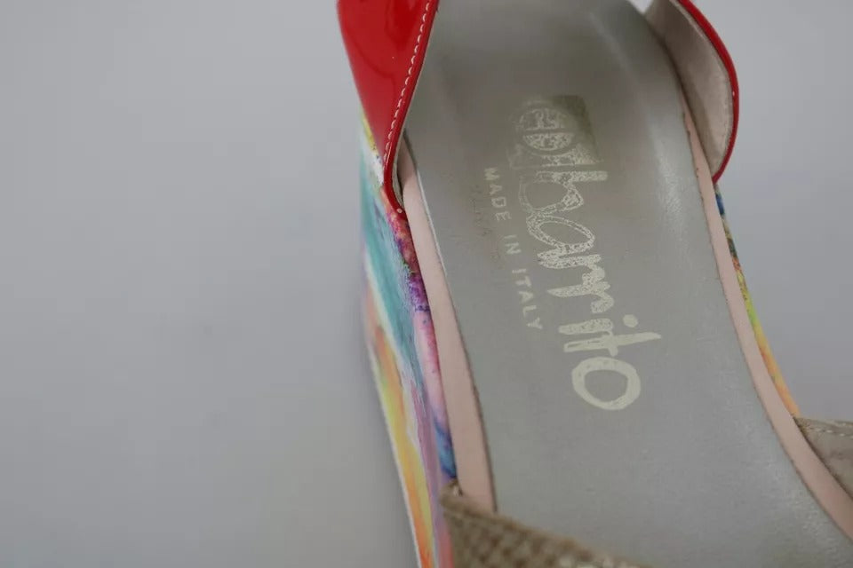 EBARRITO Multicolor Leather Ankle Strap Wedge Heel Sandals