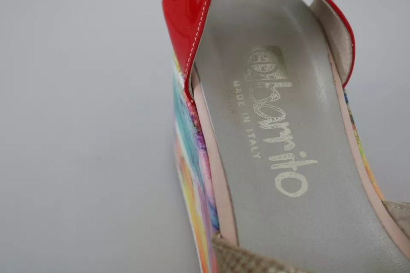 EBARRITO Multicolor Leather Ankle Strap Wedge Heel Sandals