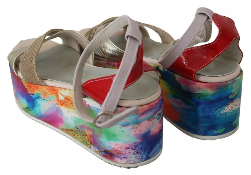 EBARRITO Multicolor Leather Ankle Strap Wedge Heel Sandals