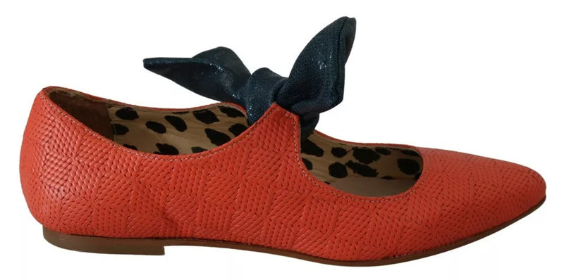 EBARRITO Orange Leather Bow Slip-on Loafers - Chic Ballet Flats