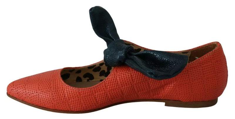 EBARRITO Orange Leather Bow Slip-on Loafers - Chic Ballet Flats