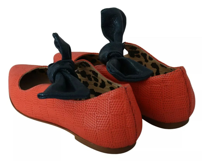 EBARRITO Orange Leather Bow Slip-on Loafers - Chic Ballet Flats