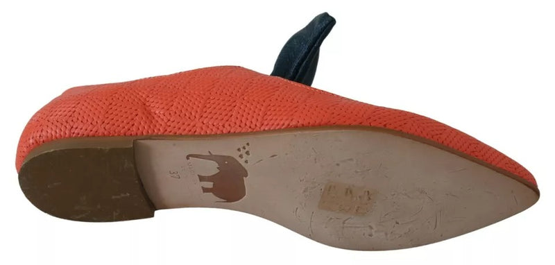 EBARRITO Orange Leather Bow Slip-on Loafers - Chic Ballet Flats
