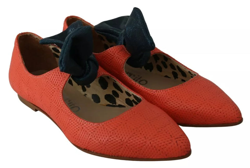 EBARRITO Orange Leather Bow Slip-on Loafers - Chic Ballet Flats