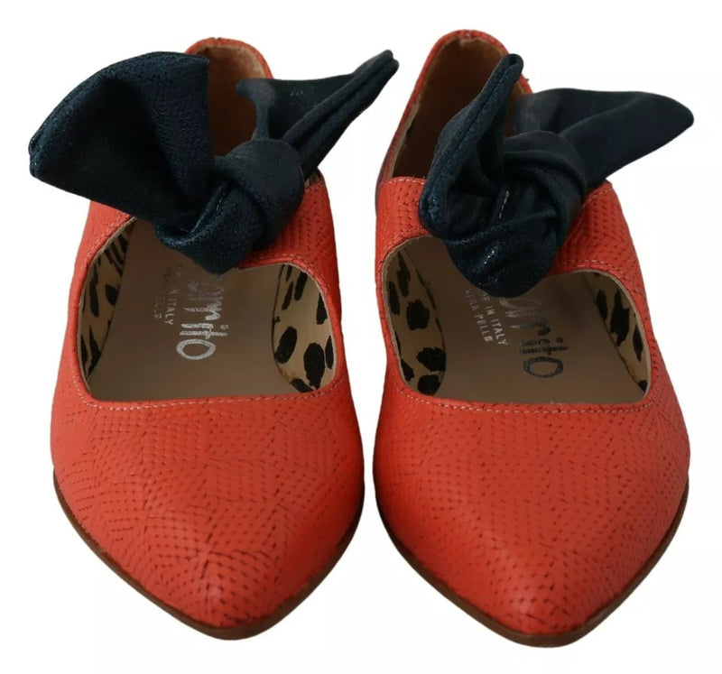 EBARRITO Orange Leather Bow Slip-on Loafers - Chic Ballet Flats