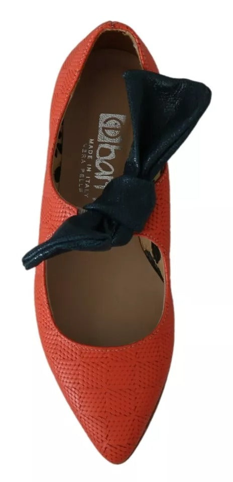 EBARRITO Orange Leather Bow Slip-on Loafers - Chic Ballet Flats