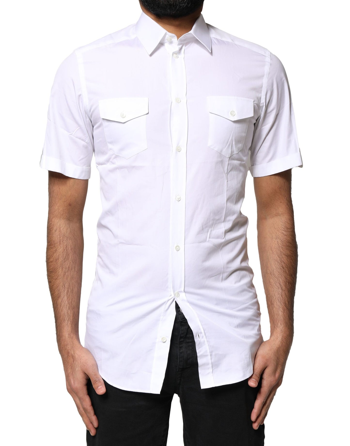 Polo homme blanc à boutons dorés, style décontracté, Dolce &amp; Gabbana.