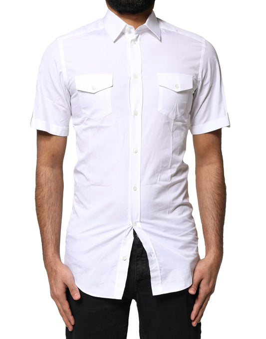 Polo homme blanc à boutons dorés, style décontracté, Dolce &amp; Gabbana.