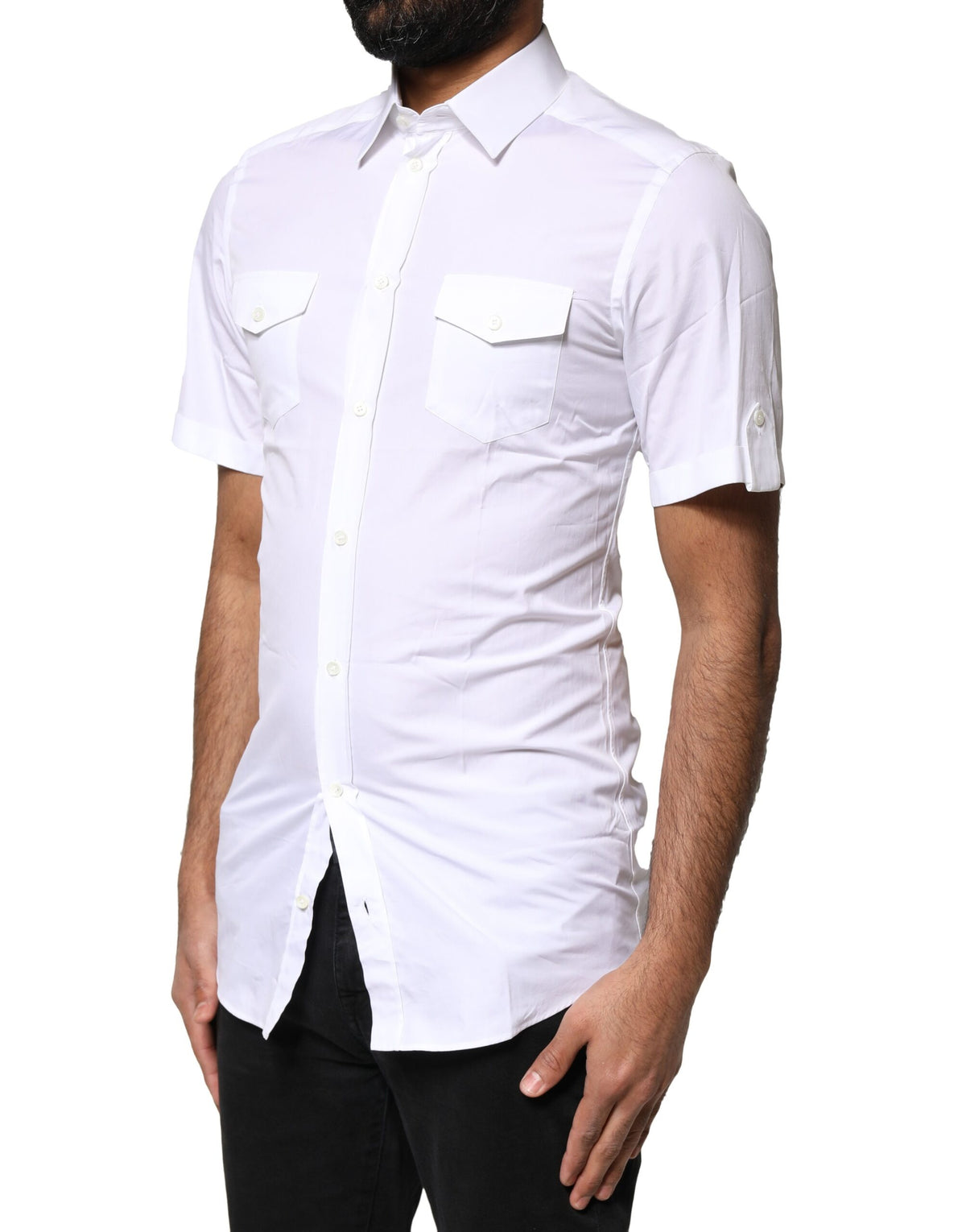 Polo homme blanc à boutons dorés, style décontracté, Dolce &amp; Gabbana.