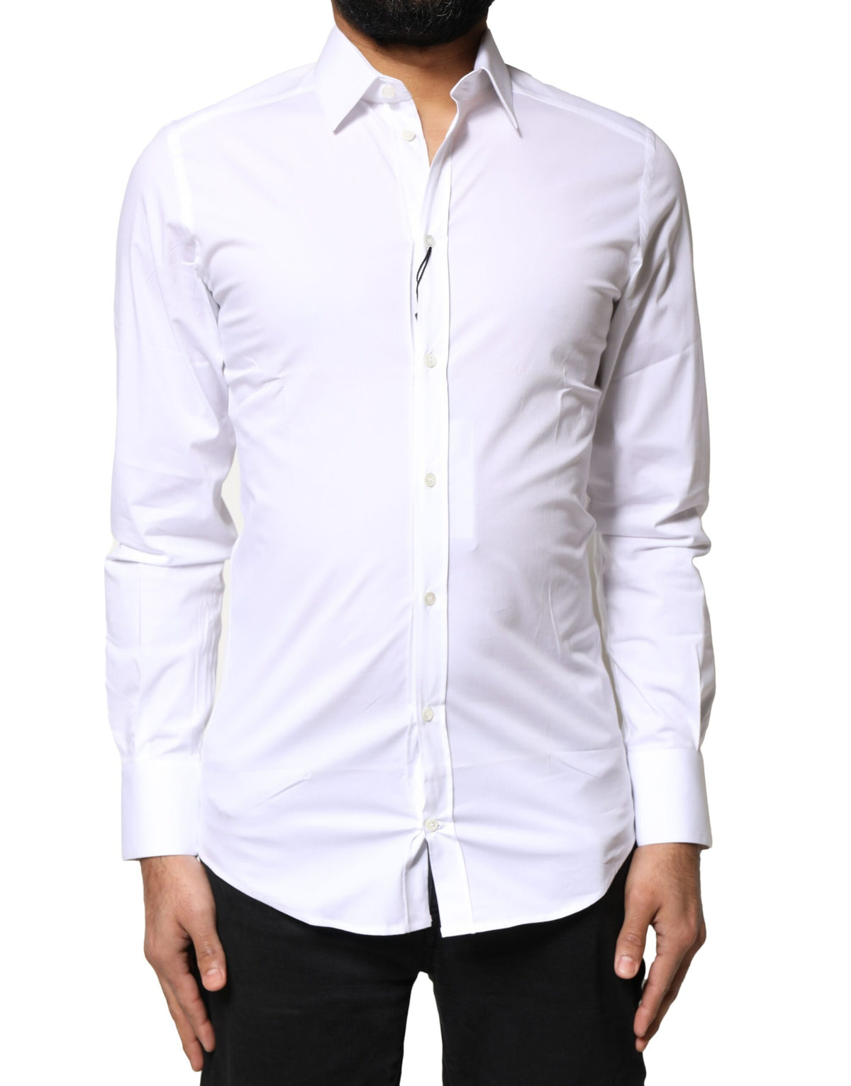 Chemise de cérémonie à manches longues en coton blanc doré de Dolce &amp; Gabbana