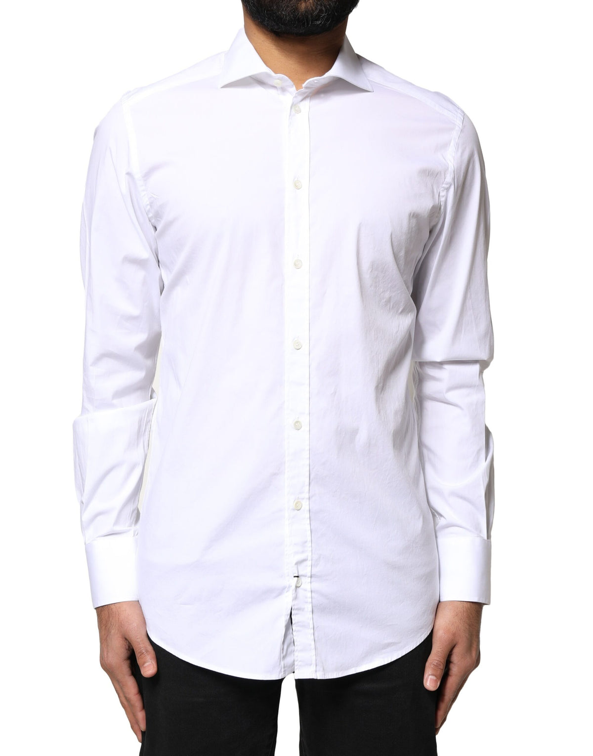 Chemise de cérémonie à manches longues en coton blanc doré de Dolce &amp; Gabbana