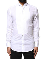 Chemise de cérémonie à col montant en popeline de coton blanc doré de Dolce &amp; Gabbana