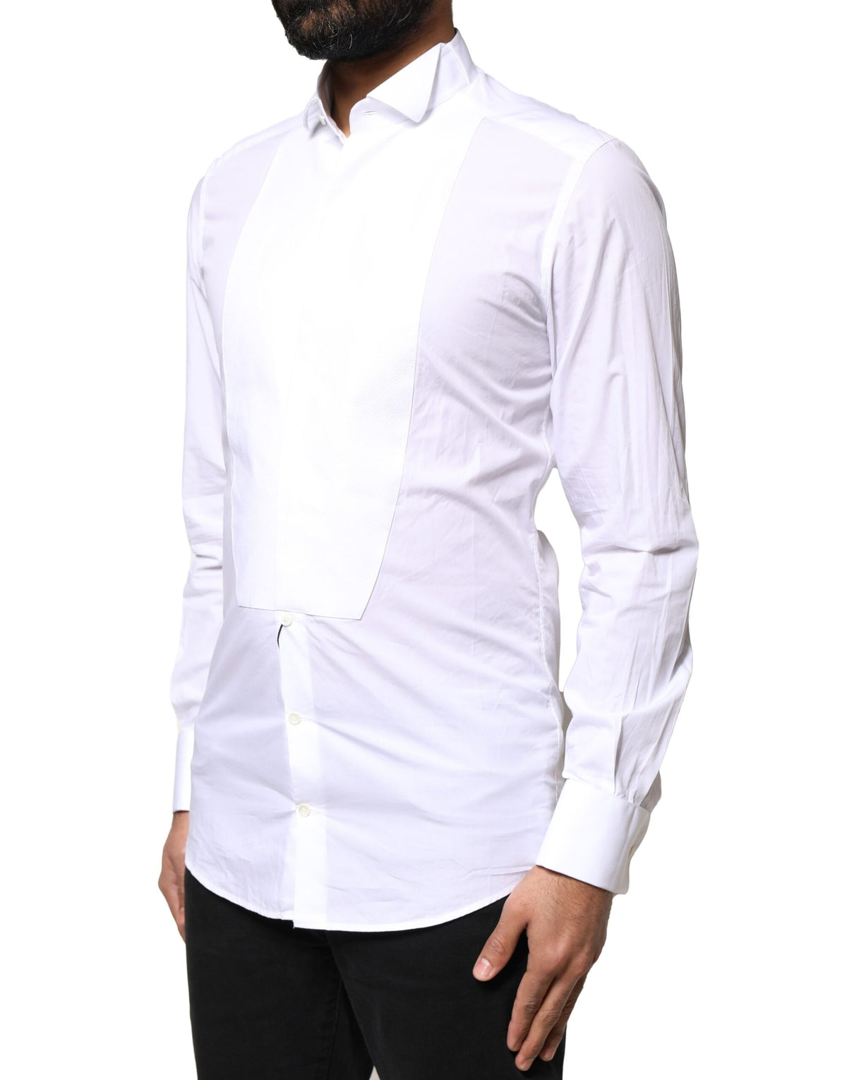 Chemise de cérémonie à col montant en popeline de coton blanc doré de Dolce &amp; Gabbana