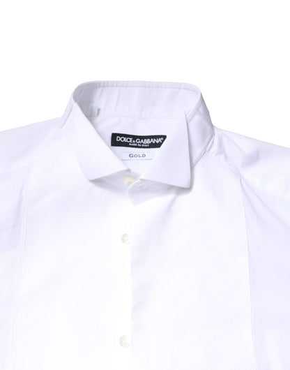 Dolce & Gabbana White GOLD CottonPoplin Bib Formal Dress Shirt
