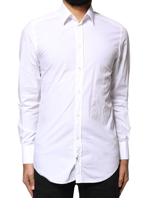Dolce & Gabbana White GOLD Cotton Long Sleeves Men Dress Shirt