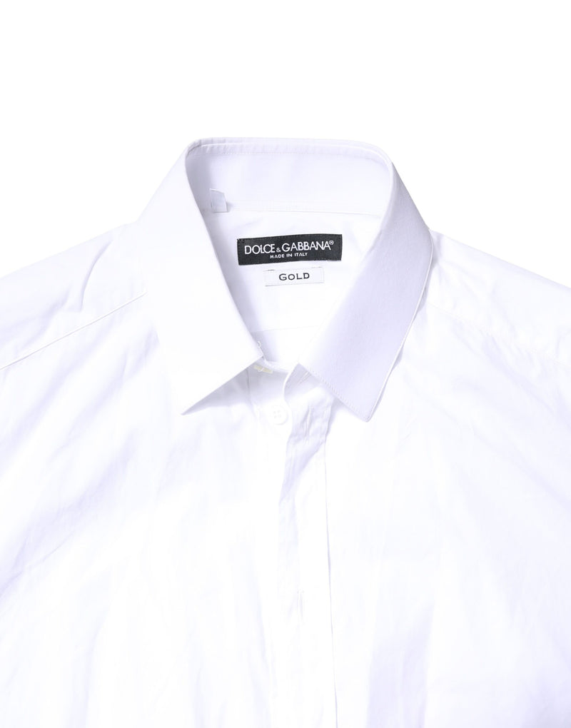 Dolce & Gabbana White GOLD Cotton Long Sleeves Men Dress Shirt