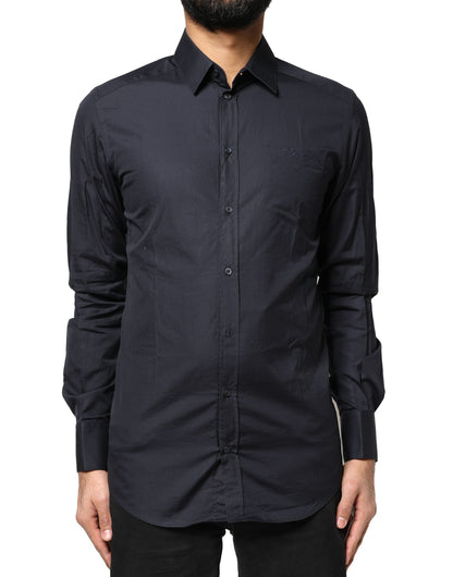 Chemise à manches longues en coton doré bleu foncé de Dolce &amp; Gabbana