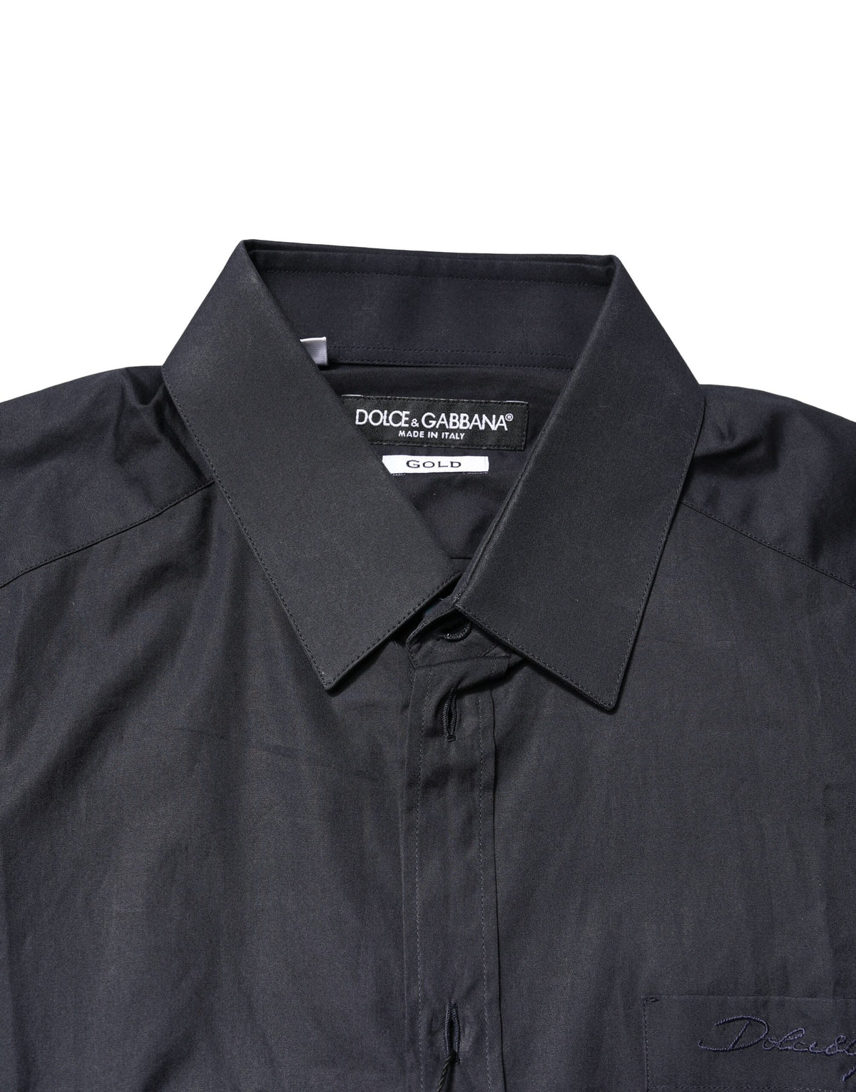 Chemise à manches longues en coton doré bleu foncé de Dolce &amp; Gabbana