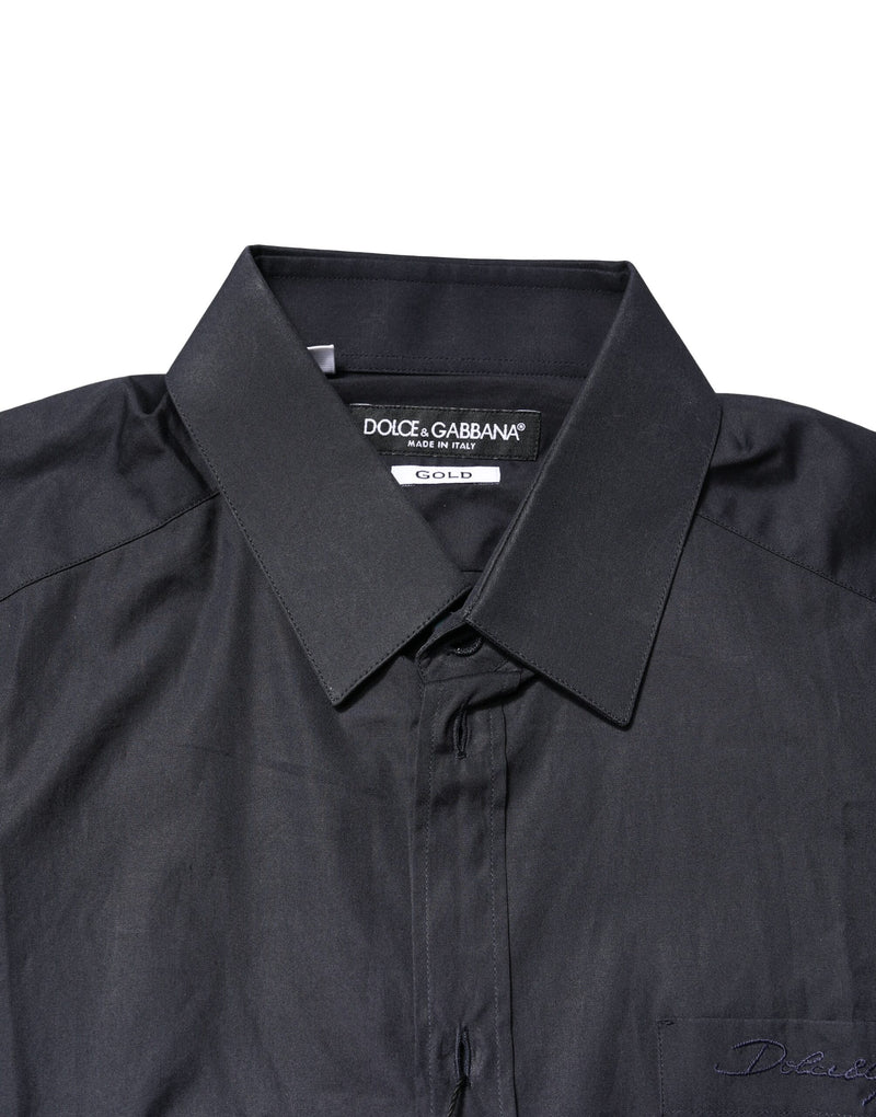 Dolce &amp; Gabbana donkerblauwe, gouden katoenen overhemd met lange mouwen